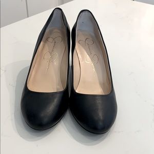 Jessica Simpson black office wedge pumps